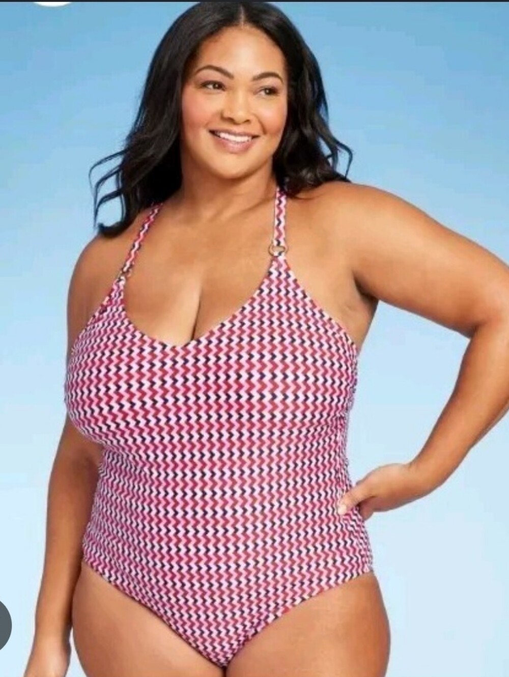 🚨 New Kona Sol Pink Zigzag Ring-Accent One-Piece Swimsuit